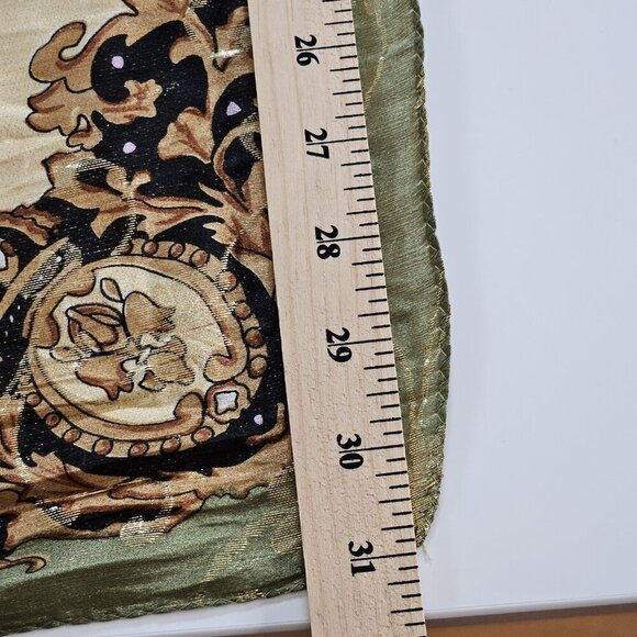 Unbranded Silk Scarf Womens 31 x 32 Inches Multicolor Gold Floral Feathers Print - Picture 6 of 15